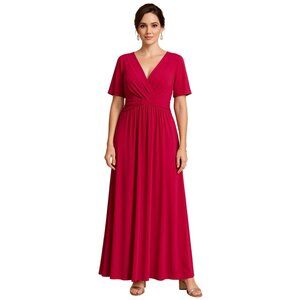 Jessica Howard Size 16 Midi Lined V-Neck Wrap Top Short Sleeve Dress Pink